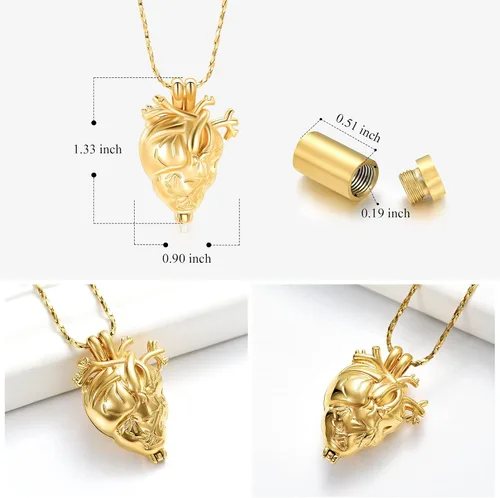 Miniatura 2 de Imrsanl Collar con colgante de joyería de cremación para cenizas – Collar anatómico de urna de corazón para cenizas – Medallones conmemorativos