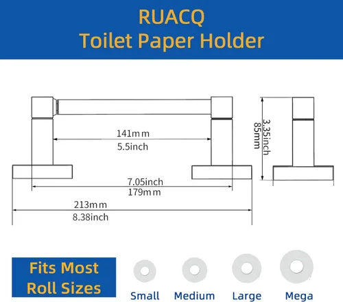 Miniatura 6 de Ruacq Soporte de papel higiénico dorado con doble poste pivotante cuadrado, soporte para rollo, soporte de papel higiénico dorado cepillado, acero
