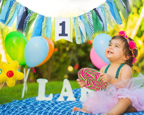 Miniatura 4 de WAOUH Cartel de primer cumpleaños para silla de bebé, decoración de fiesta de primer cumpleaños para guirnalda de tela con lazo de trapo, accesorios