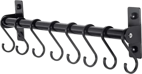 Miniatura 14 de Dseap Soporte Colgante para Utensilios de Cocina, Estante para Ollas y Sartenes Montado en la Pared, Riel de Cocina con 8 Ganchos para Colgar Dorado