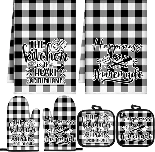 Miniatura 32 de Sratte Juego de 6 Piezas de Accesorios de Decoración de Cocina Estilo Granja Toallas Agarraderas Manoplas de Horno Juego de 2 Paños de Cocina 2 Negro