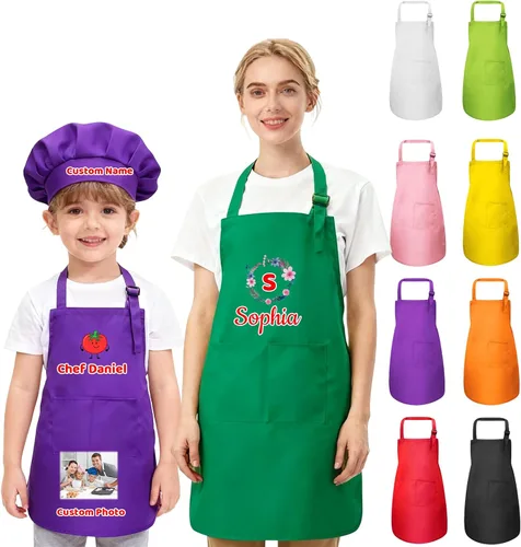 Miniatura 10 de Delantal personalizado para niños, mujeres y hombres con foto de texto, delantal personalizado para mujeres, delantales de chef para hombres