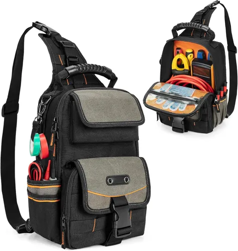 Bolsa de herramientas para electricistas Trahzia, organizador de herramientas HVAC con cremallera, asa ergonómica y correa de hombro para técnicos