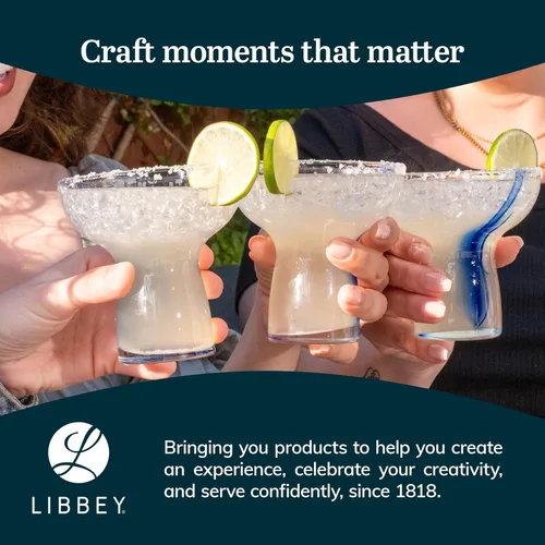 Miniatura 6 de Libbey Blue Ribbon - Juego de 6 vasos de Margarita sin tallo, de inspiración artesanal, elegantes vasos de margarita, cristalería mexicana ligera