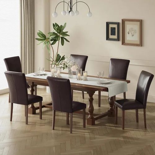 Miniatura 33 de COLAMY Juego de 2 sillas de comedor tapizadas Parsons, sillas de tela para comedor y cocina con detalle de cabeza de clavo y patas de madera