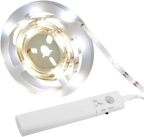 Miniatura 3 de Luz de armario con sensor de movimiento, tira de luces LED de 4.9 ft, encendido y apagado automático PIR, funciona con pilas, 6000 K blanco