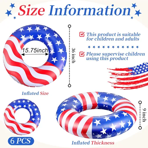 Miniatura 2 de Flotador de piscina con bandera de Estados Unidos de 36 pulgadas, anillo inflable para piscina, flotador patriótico redondo para playa, lago