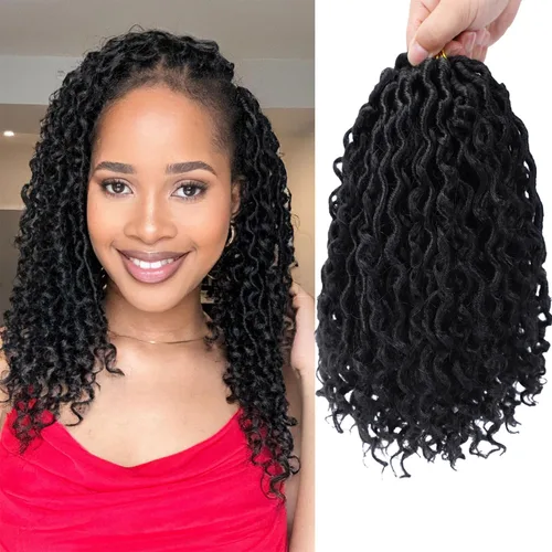 Locs de Diosa pelo de ganchillo de 10 pulgadas, Locs de imitación, pelo de ganchillo para mujeres, Locs suaves de río, bucles cortos, trenzas de 1b#