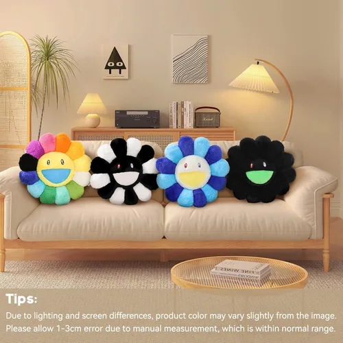 Miniatura 6 de Almohada de flores, almohada colorida en forma de flor, cojines de piso de cara sonriente, lindas almohadas de felpa de girasol, almohadas