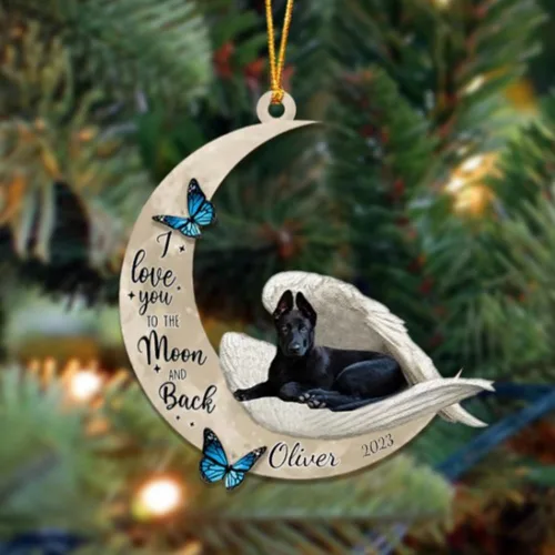 Miniatura 151 de Adorno colgante personalizado de ángel durmiendo en la luna, perro sabueso afgano, nombre personalizado, acrílico impreso en 2D plano – cumpleaños