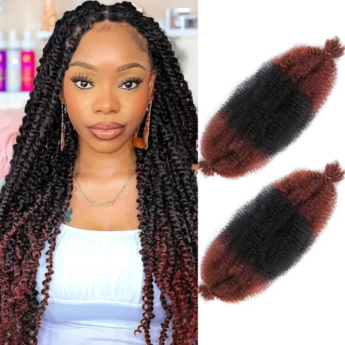 Miniatura 10 de Cabello afro elástico y trenzado de 30 pulgadas 2 paquetes, cabello preesponjado y trenzado elástico pre-estirado para extensiones de cabello suave