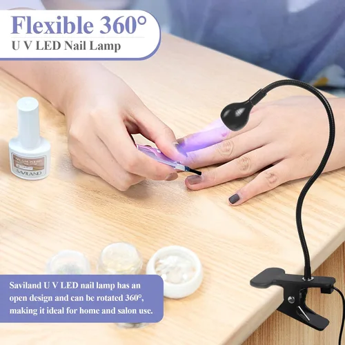 Miniatura 3 de SAVILAND Lámpara de uñas LED UV – Mini lámpara de uñas LED para uñas de gel con clip de sujeción, luz LED giratoria para uñas para curar esmalte