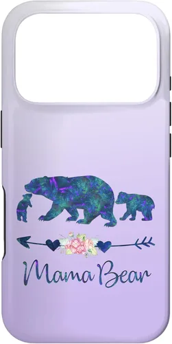 Miniatura 30 de Teal Blue Purple Floral Mama Bear and Two Cubs Silver Purple Case for iPhone 17