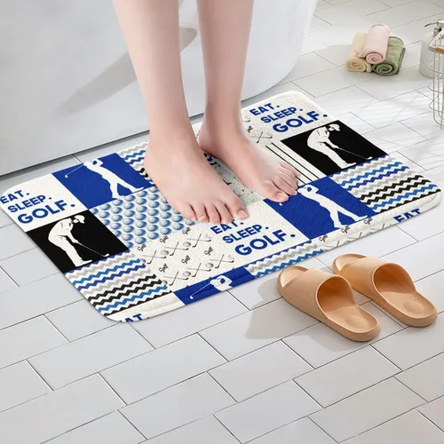 Miniatura 2 de Alfombra de baño deportiva para niños, alfombra de baño de golf geométrica a rayas antideslizantes, alfombra de baño de lana cuadriculada esponjosa