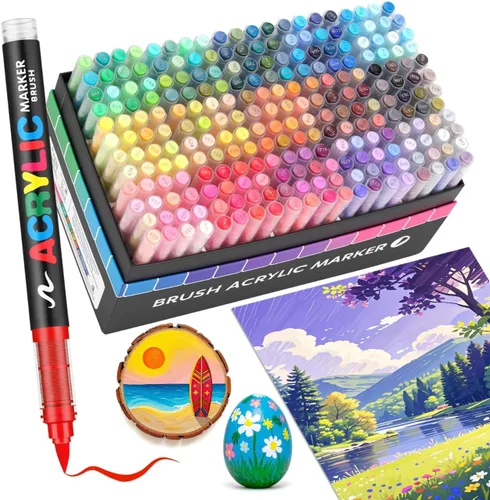 Miniatura 8 de Guangna 168 rotuladores de pintura acrílica, bolígrafos de pintura acrílica con punta de pincel, tinta impermeable de secado rápido, para pintar
