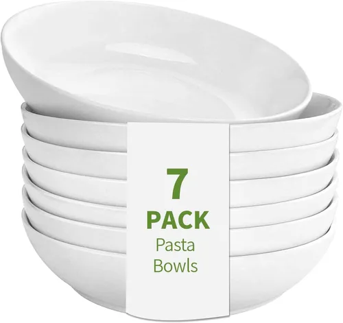 DeeCoo Paquete de 7 cuencos de porcelana para pasta de cerámica, cuencos grandes para servir, anchos y poco profundos, juego de 8.3 pulgadas - 30