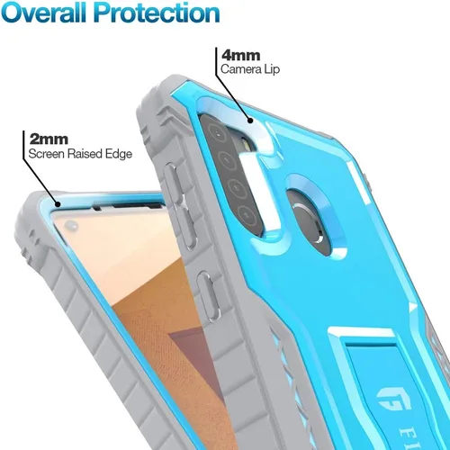 Miniatura 2 de FITO Funda para Samsung Galaxy A21, doble capa a prueba de golpes resistente con protector de pantalla para teléfono Samsung A21, soporte Azul