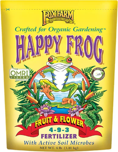 Fox Farm Happy Frog - Fertilizante de frutas y flores, mezcla orgánica para frutas abundantes y flores vibrantes, fertilizante de fósforo con hongos