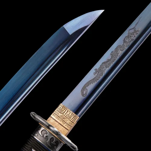 Miniatura 5 de Espada katana japonesa hecha a mano, auténtica, forjada a mano, espadas samurai de acero de alto carbono 1060 para artes marciales, colección y Azul