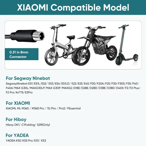 Miniatura 4 de Cargador eléctrico para scooter y hoverboard de 42 V 2 A, 6 en 1, adaptador de corriente para scooter multienchufe, compatible con Segway, Jetson