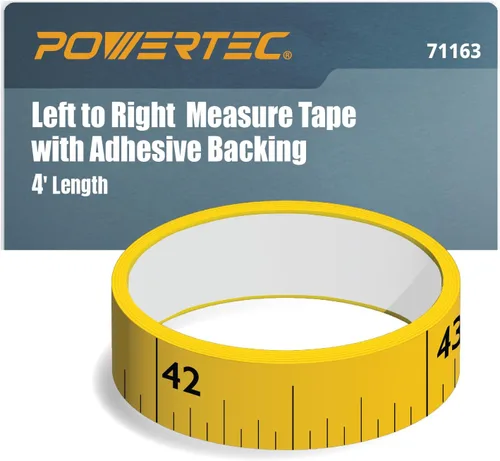 POWERTEC Cinta de Medir de 4' con Respaldo Adhesivo, Imperial de Izquierda a Derecha, Cinta Metálica Despegar y Pegar para Riel T, Mesa de Trabajo,