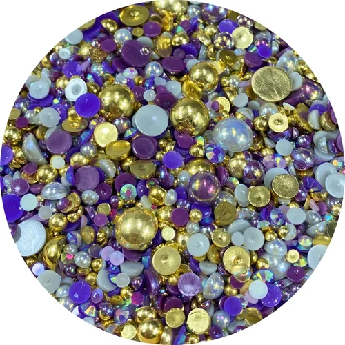 Miniatura 11 de Cuentas de resina mixta con diamantes de imitación y perlas semirredondas, 30 g, diamantes de imitación de parte trasera con perlas medias