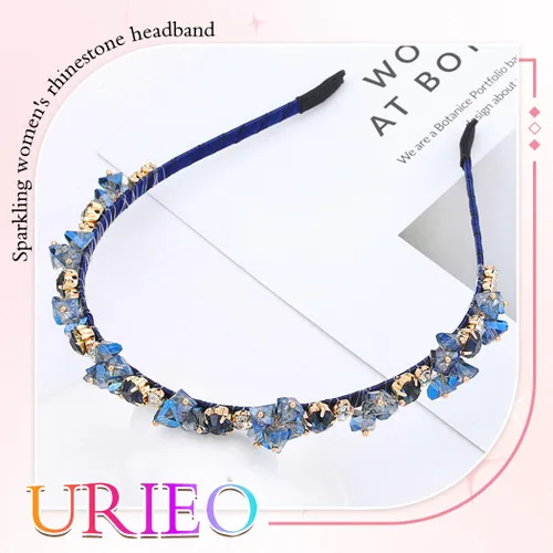 Miniatura 7 de Urieo Diadema de cristal con gemas azules, accesorio para el cabello de diamantes de imitación para mujer