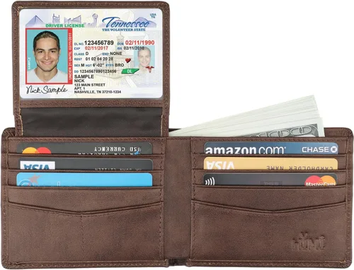 Miniatura 67 de HIMI - Cartera elegante de cuero auténtico para hombre, con bloqueo de interferencia de radiofrecuencia (RFID), con 2 ventanas para identificación