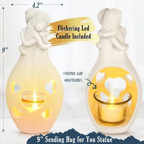Miniatura 6 de Regalos de cumpleaños para hermanas, estatua de abrazo blanco, portavelas de abrazo con 50 tarjetas de afirmación diarias, regalo motivacional