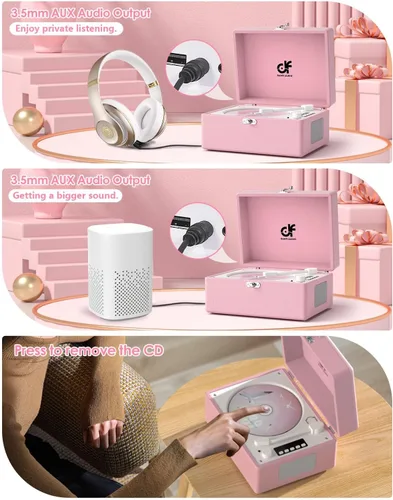 Miniatura 2 de Reproductor de CD con altavoces estéreo, transmisión inalámbrica de entrada/salida Bluetooth, batería recargable, reproductor de CD retro USB
