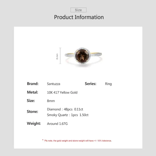 Miniatura 3 de Santuzza Anillo de oro macizo de 10 quilates con piedras preciosas solitarias para mujer