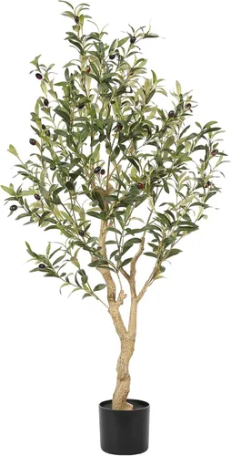 Realead Árbol de olivo sintético de 4 pies – Plantas realistas de olivo de interior – Olivo falso con tronco grueso y frutas realistas – Olivos