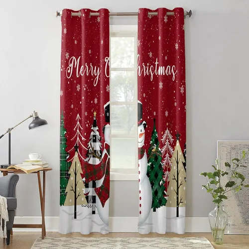 Miniatura 4 de Libaoge Cortinas de Navidad para cocina, dormitorio, juego de 2 paneles, diseño de muñeco de nieve de Navidad, cortinas de invierno con copos