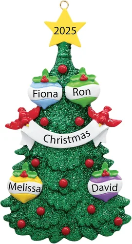 Miniatura 9 de Adornos de Navidad 2025, árbol genealógico personalizado, nombre y familia de 3 fechas, adorno de tres nietos o nietos, bola de Navidad, decoración