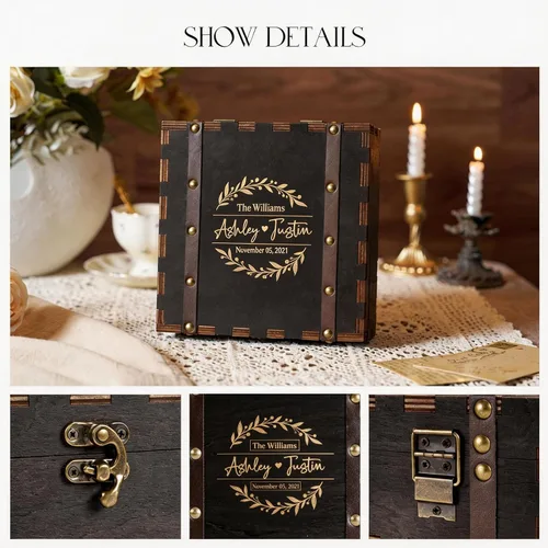 Miniatura 2 de AW BRIDAL Caja de recuerdos de boda negra personalizada, cajas de memoria de madera con tapas, regalos de despedida de soltera para novia, regalo