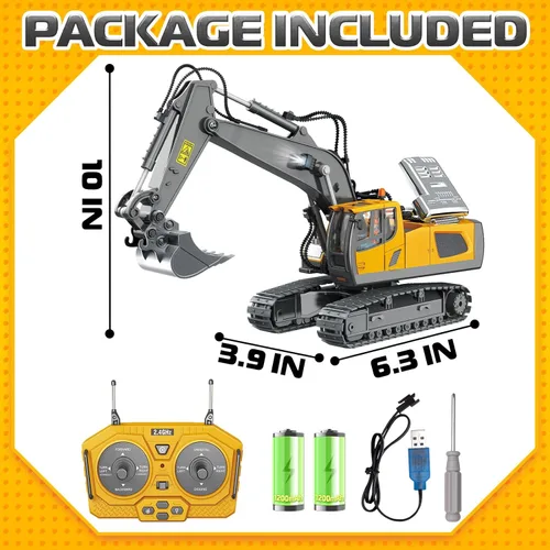 Miniatura 8 de Samtop Juguetes de excavadora con control remoto, vehículos de construcción RC de 11 canales 1:20, juguetes de coche hidráulicos de rotación 680°