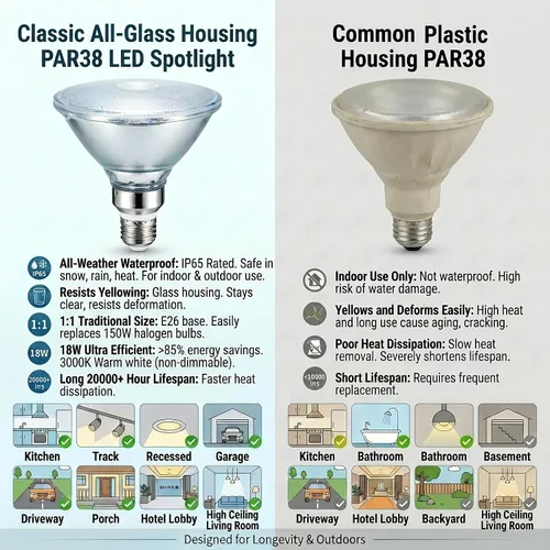 Miniatura 2 de Reflector de vidrio PAR38 bombillas LED, luz blanca cálida, 18 W, luz de inundación para interiores y exteriores, impermeable, paquete de 4