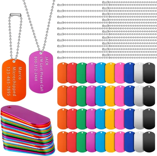 Miniatura 9 de Yinkin Juego de 200 etiquetas militares personalizadas para perro, incluye 100 etiquetas de perro de aluminio en blanco para grabar, 100 bolas