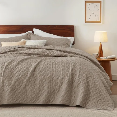 Miniatura 8 de Bedsure Colchas de tamaño Queen: colchas ligeras tamaño Queen con patrón de tejido de canasta, ropa de cama suave, colcha de edredón gris claro