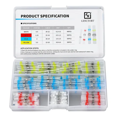 Miniatura 8 de LXNCTORT - 150 conectores de alambre termorretráctiles para soldadura de estaño, terminales impermeables de alambre de empalme a tope A.W.G. 12-10