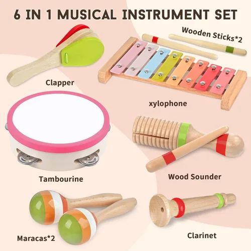 Miniatura 2 de Instrumentos musicales para bebés para niñas, juguetes Montessori de madera para niños pequeños de 1 a 3 años, juego de instrumentos de percusión