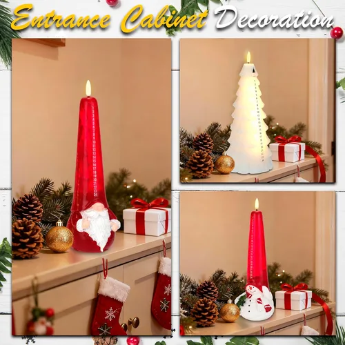 Miniatura 6 de Velas de Navidad sin llama con cuenta regresiva y control remoto, vela de Santa de llama parpadeante 3D operada por batería LED de calendario