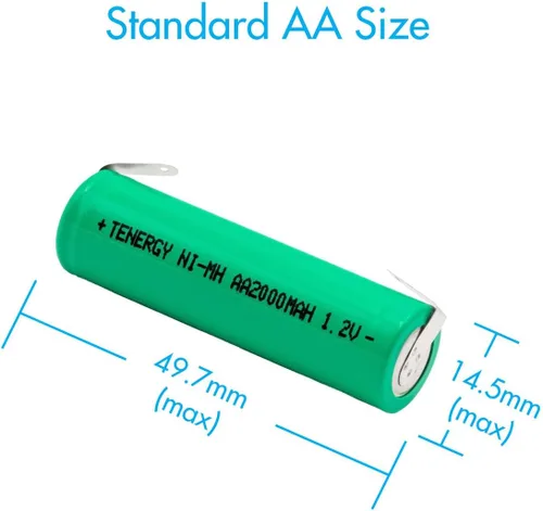 Miniatura 6 de Combo: 4 piezas Tenergy 2000mAh NiMH recargable AA batería plana superior con pestañas para afeitadoras, recortadoras, maquinillas de afeitar y más