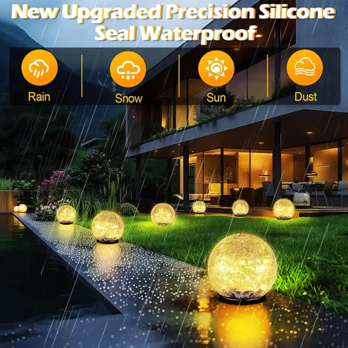 Miniatura 5 de Luces solares de bola de jardín impermeables para exteriores, 30 luces LED de vidrio agrietado, luces de suelo para camino, patio, césped