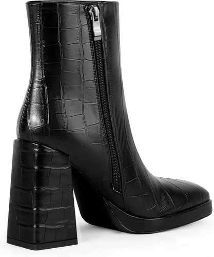 Miniatura 3 de ANN CREEK Botines de tacón grueso para mujer, con cremallera lateral, punta cuadrada, tacón alto, botas casuales