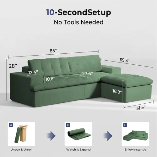 Miniatura 2 de Sofá Seccional Cloud Sin Estructura con Otomana, Sofá Modular en Forma de L con Cojín de Capas, Sofás Cómodos y Esponjosos para Sala de Estar, Sin