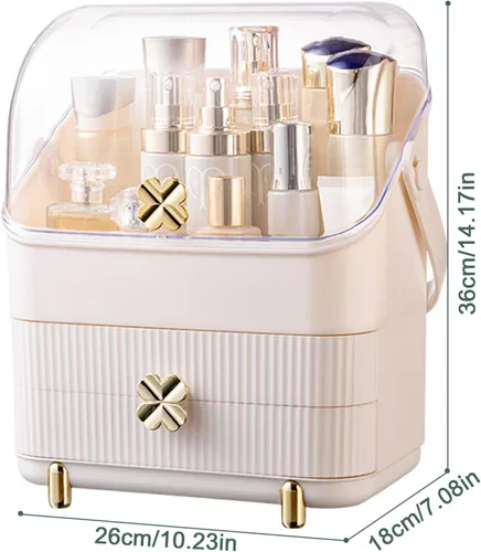 Miniatura 3 de Organizador de maquillaje Preppy para el cuidado de la piel, caja de almacenamiento de cosméticos, vitrina de 3 niveles, cubierta libre de polvo