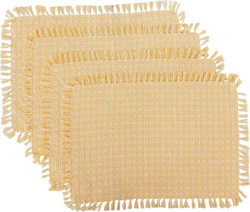 Miniatura 12 de Mantel de mesa, amarillo/blanco con flecos tejidos, 100% algodón, tamaño 52x70 pulgadas, adecuado para cenas formales, comidas diarias y ocasiones