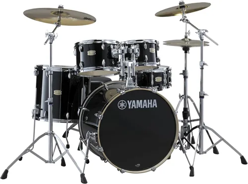 Batería Yamaha Stage de 5 piezas, a medida, de abedul, con tambor de pedal de 20", color natural, Negro (Raven Black)