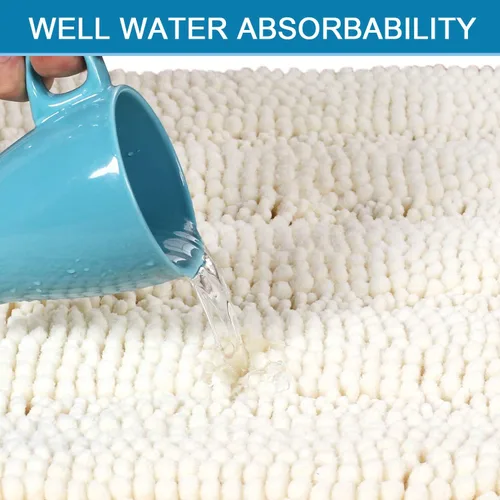 Miniatura 5 de H.VERSAILTEX Alfombras de baño antideslizantes de lujo de chenilla a rayas para el baño, alfombra absorbente antideslizante, suave y esponjosa, Crema